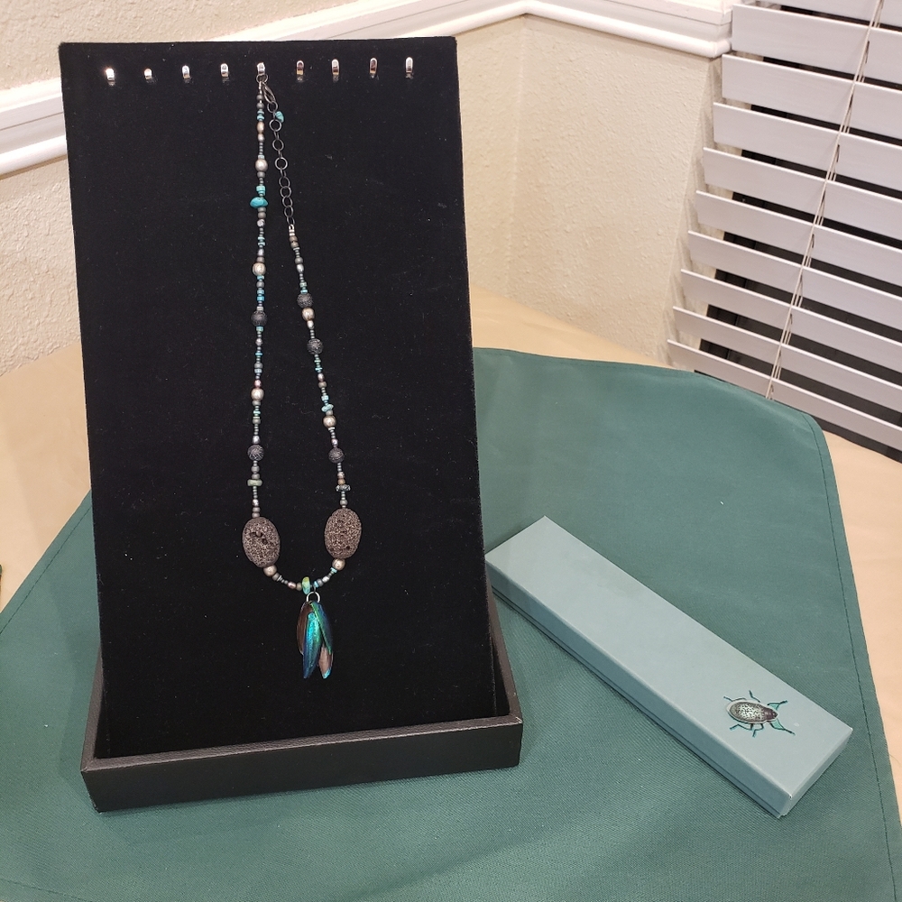 Iridescent Beetle Wing Necklace